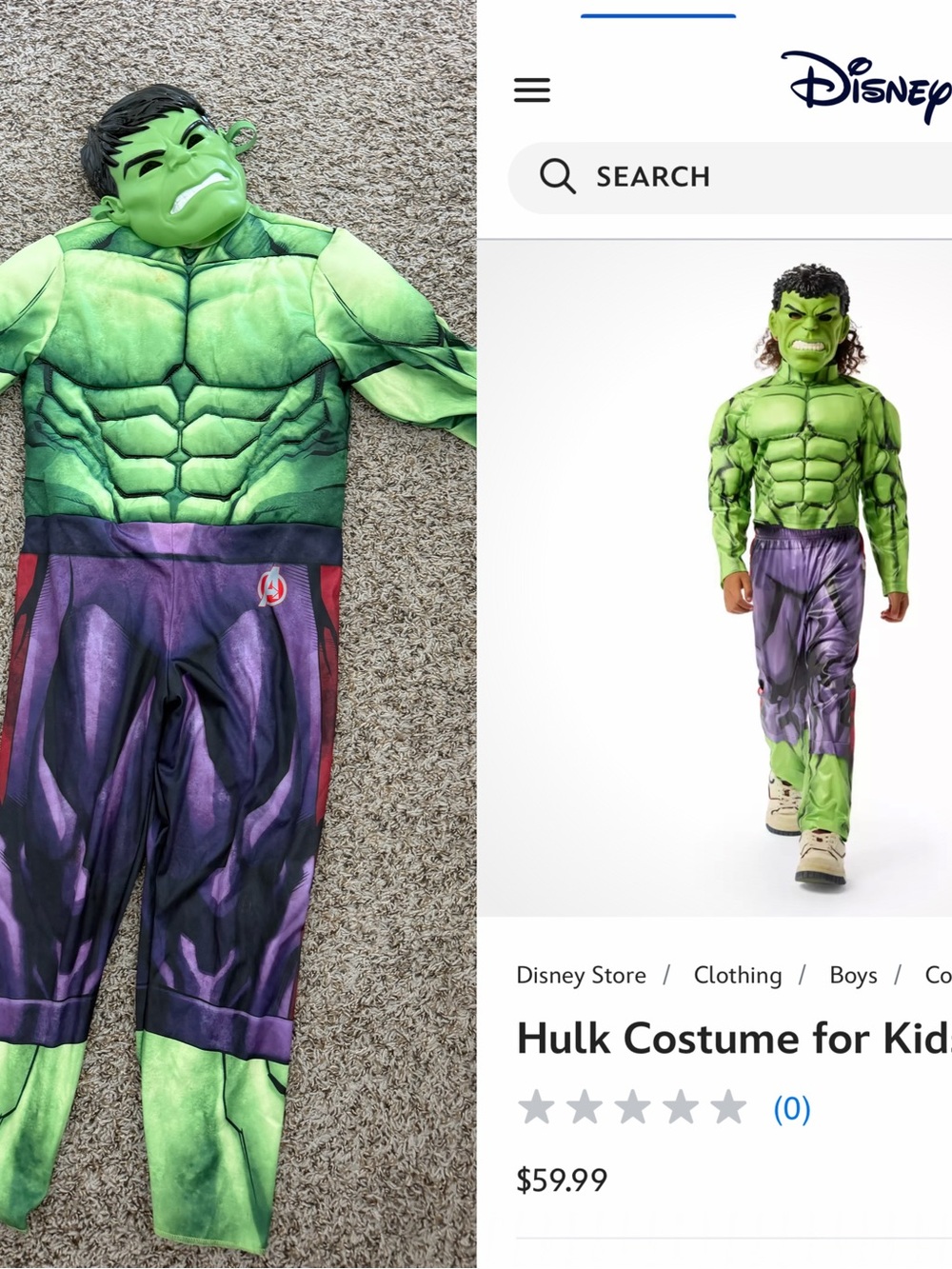 Halloween Kids Hulk Muscle Costume